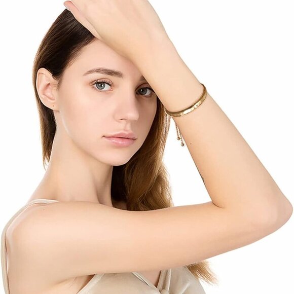 14K Gold Bracelets for Women Adjustable Slider Bracelet Bangle Bracelets for Wom - Picture 4 of 6